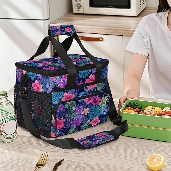 Tropical Flower Palm Leaf Soft Cooler Bag Insulated Lunch Box for Men & Women, Large Leakproof Lunch Bag Portable Beach Cooler for Work, Picnic, Road Trips,Fishing, Travel, Camping,A-6