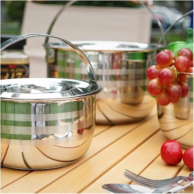 Compatible for NOBANA&CLS Outdoor Tableware Stainless Steel Set Pot Thickened Picnic Barbecue Multi-Purpose Portable Camping Hanging Soup
