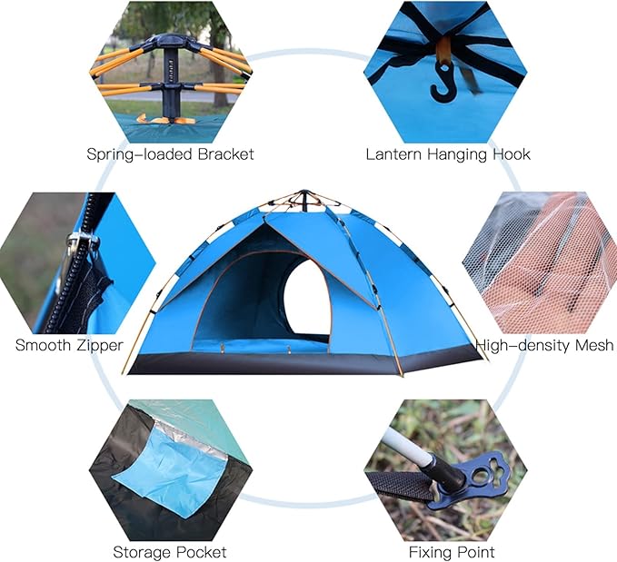 Camping Tent Outdoor Pop Up Tent Water-Resistant Portable Instant Camping Tent for Family Tents Outdoor Camping Equipment (Color : Blue 1-2 People) (B