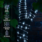 ANJAYLIA 66FT 200 LED Solar Rope Lights Outdoor Waterproof, Solar Powered Rope String Lights with 8 Modes & Timer Remote, for Outdoor, Patio, Garden, Camping, Holiday & Christmas Décor Cool White