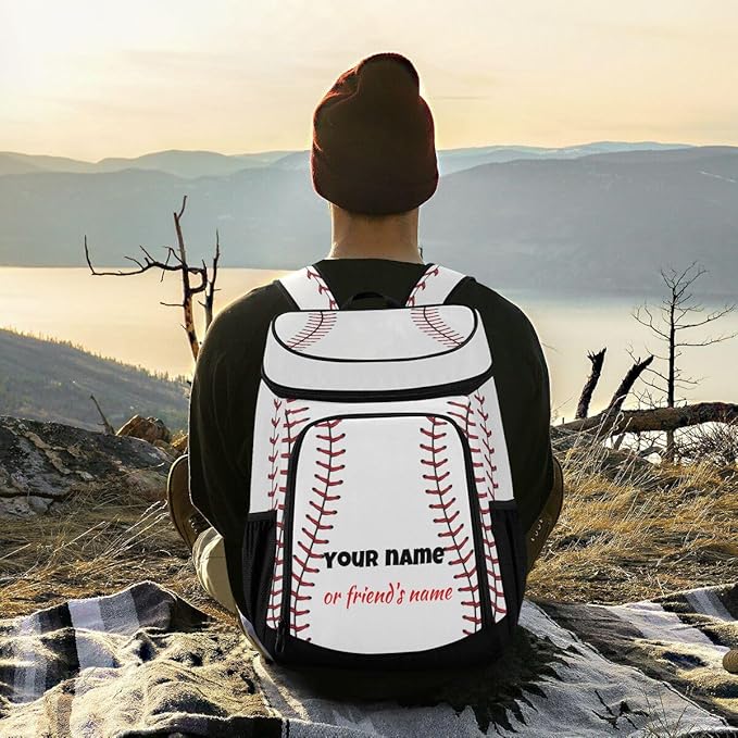 xigua Sport Stripe Baseball Cooler Backpack Leakproof Large Capacity Insulated Backpack Cooler Bag Lunch Bag for Work/Hiking/Camping/Beach/Fishing