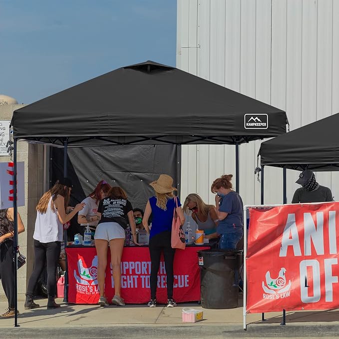 KAMPKEEPER 10x10 Pop Up Commercial Canopy Tent - Waterproof & Portable Outdoor Shade with Adjustable Legs, Air Vent, Carry Bag & Sandbags(Black)