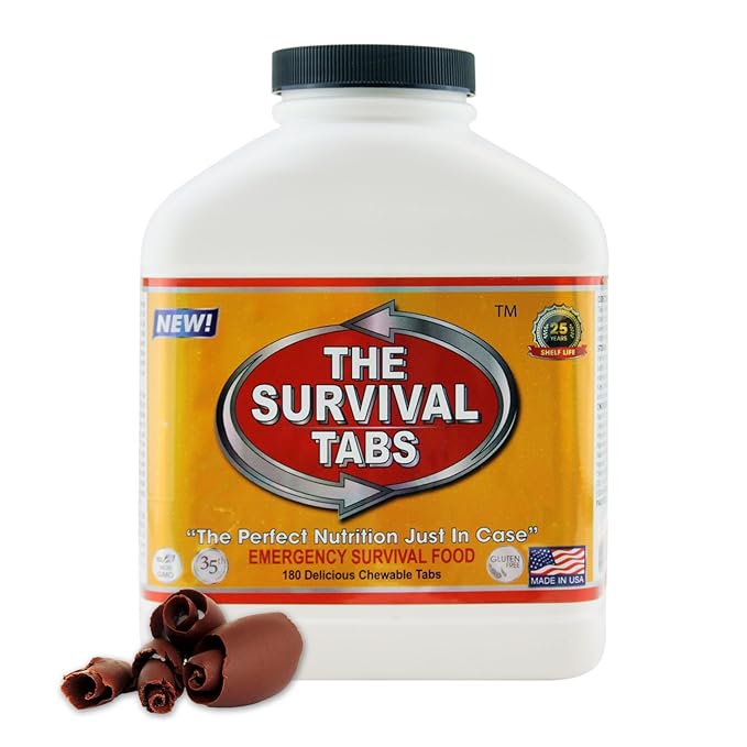 Survival Tabs 15 Days Food Supply Thuc Pham Sinh Ton x 10 Bottles Gluten Free and Non-GMO 25 Years Shelf Life - Chocolate Flavor