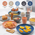 Wheat Straw Dinnerware Sets,64-Piece Plates and Bowls Sets for 8-Unbreakable,Reusable Plastic Dish Set-Dinner Plate/Dessert Plate/Cereal Bowl/Cup/Utensils-Dishwasher Safe 64P-JadePeak Lake Sunset