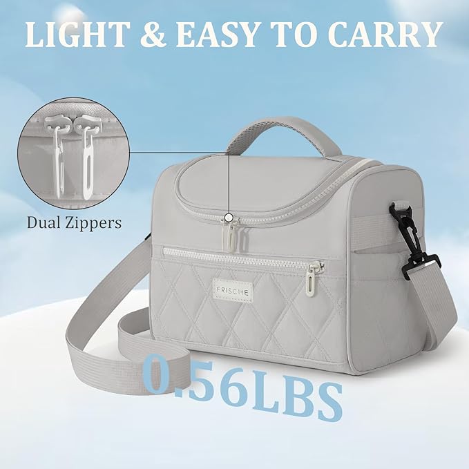 Lunch Bag for Women Insulated,Lightweight Soft Lunch Box with Straps,Reusable Leakproof Lunch Cooler for Work Meal Camping Beach,Grey
