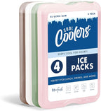 Cool Coolers by Fit & Fresh XL Slim Ice Packs, Quick Freeze Reusable Ice Packs for Lunch Boxes & Coolers, Long-Lasting, Space Saving Cooler Ice Packs, Multicolor, 4Pk