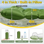 Camping Sleeping Pad, Backpacking Sleeping Pad with Built-in Pillow and Foot Pump, 4in Thick Compact Inflatable Camping Air Mattress for Hiking Tent Road Trip Car Camp Travel Gear