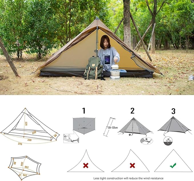 3F UL Gear Lanshan PRO Lanshan Ultralight Tent 3-Season Backpacking Tent for 1-Person or 2-Person, Waterproof Professional Tents for Camping, Trekking, Kayaking, Climbing