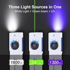 JETBeam E26 Rechargeable EDC Flat Flashlight 4 Constant Brightness Modes+Strobe+1300mW UV+Green Beam Combo,1800 Lumens Portable Pocket Lights,IPX-8,Triple Sources for Outdoors,Emergency,Working