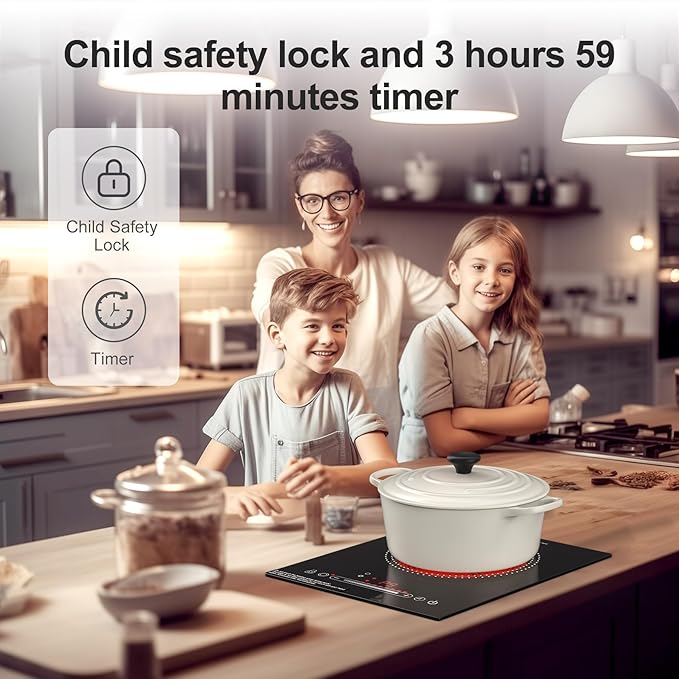 Single Burner Electric Cooktop, 110V1800W Electric Stove, LED Display with Touch Control, 11 Power Levels, Child Safety Lock and Timer, Overheat Protection.