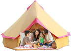 Round Bell Tent, 4m Bell Tent with Zippered Mesh Door and Windows Outdoor Waterproof Large Tent Canvas Yurt Tent 3-10 Persons Family Camping Tent Glamping,Portable Foldable Tent Easy to Install