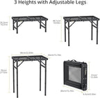 Anbte Folding Grill Table, Aluminum Camping Table Adjustable Height Max 27.5" Picnic Table Outdoor Table, Lightweight, Portable Handle for Travel Cooking BBQ Picnic, 22.8" x 16", Black