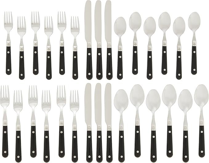 Ginkgo International Le Prix Stainless Steel Dishwasher-safe 30piece flatware set, Service for 6, Black,22707