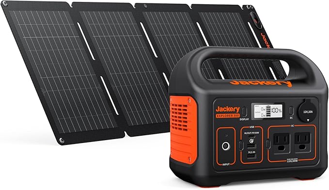 Jackery Solar Generator 300, 293Wh Power Station with 40W Solar Panel, 300W Pure Sine Wave AC Outlet for RV Outdoors Camping Travel Blackout