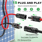 Oududianzi Solar Extension Cable 60Ft, 10AWG Solar Cable, 10 Gauge Tinned Copper PV Wire, Solar Panel Wires and connectors for Home Roofs RV Camping Boats Solar Panels, Set of 2