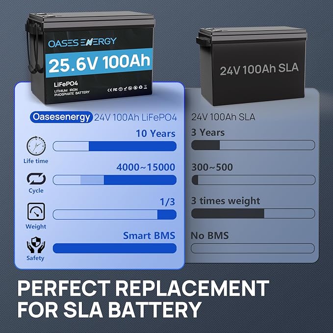 24V 100Ah LiFePO4 Lithium Battery (25.6V) - Mini Deep Cycle Solar Battery, Built-in 100A BMS - for Trolling Motor, Boat, Marine, RV, Home Solar Storage & 24 Volt Off-grid