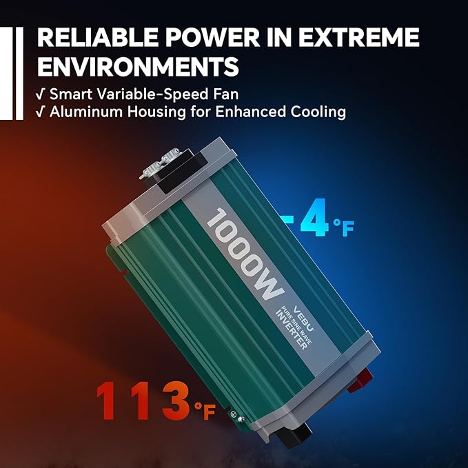 1000W Pure Sine Wave Inverter with ATS Mode, 12V DC to AC 120V Converter for Off-Grid System, RV, Truck, Camping, Peak 2000W