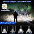High Lumen Rechargeable Headlamp, Super Bright Head Lamp, 90°Angle Head Lights for Forehead, Adjustable Focus Headlight, 4Mode LED Headlamp Rechargeable, Headlamps for Adults Hard Hat Camping (2Pack)