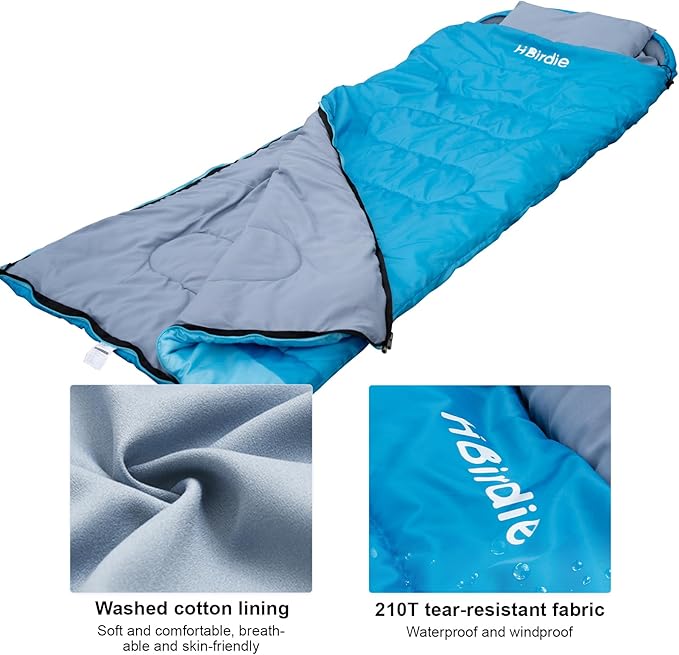 Adult Sleeping Bag with Pillow Comfortable Durable & Waterproof Lightweight for Adults Kids Spring Summer Autumn 3 Seasons Travel Camping Outdoor
