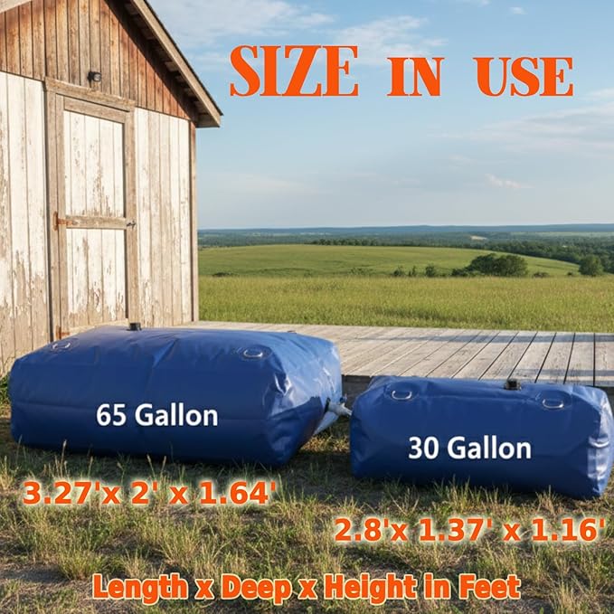 Japard 240 L / 65 Gal Water Bladder Tank, Foldable Portable Rainwater Storage Container, Emergency Water Bag for RV, Truck Bed, Fire Prevention, Drought Resistance, Blue