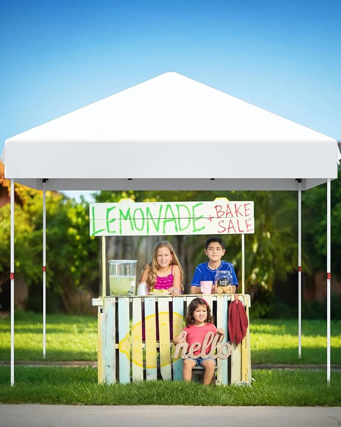GarveeLife 10x10 Pop Up Canopy with One Button Push Setup - Heavy Duty Outdoor Canopy Tent with Portable Roller Bag - 3 Adjustable Height, 4 Weight Bags, 8 Stakes & 4 Guy Ropes Included, White
