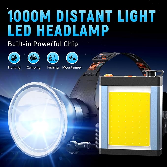 High Power LED Headlamp Separate Design Outdoor Head lamp Waterproof Rechargeable Long Range Headlight Suitable for Camping Hiking Fishing Hunting