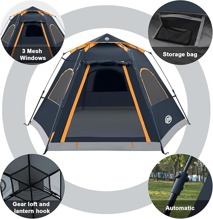 ADSMART Instant Tents for Camping 2/3/4/5 Person Tent Waterproof Easy Setup Sets Up Backpacking Tents with Carry Bag for Outdoor Hiking