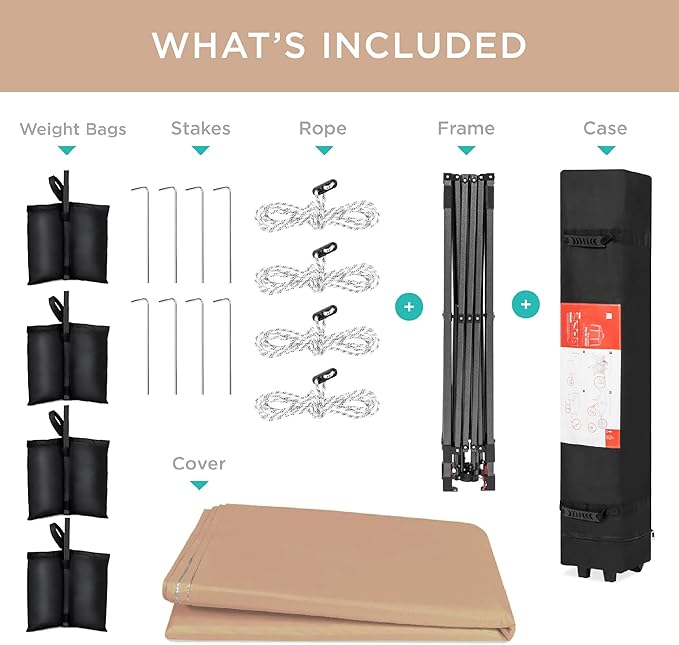 Best Choice Products 10x10ft Pop Up Canopy Tent, Outdoor Shade, 1 Person 1 Minute Set Up, Carry Case, 4 Weight Bags - Tan