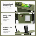 Heavy Duty Folding Chair 500LB Capacity, Oversized Camping Chairs with Cup Holder, Cooler Bag & Storage Pouch, Double-Layer Fabric, Outdoor Chairs for Sports, Lawn Chairs (1, Black Green, Oversized)