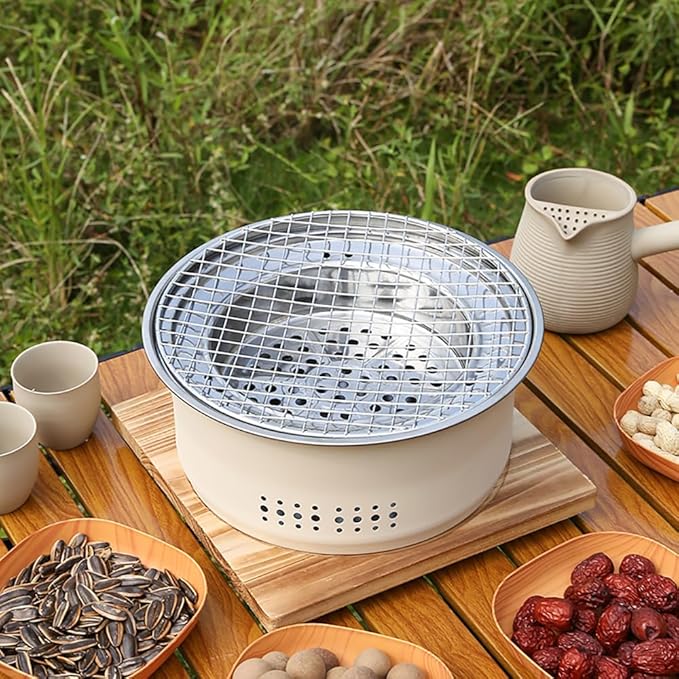 SANQIAHOME Stainless Steel Charcoal Portable Barbecue Grill, 10.5 Inches Non-Stick,Round,Barbecue or Hot Pot, Boiling Water,Charcoal Stove for Home Party Outdoor Camping