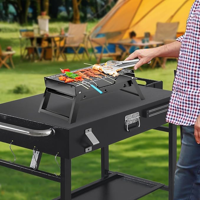 BBQ Cart for Blackstone Griddle 22 & 17 Inch | Portable Rolling Prep Table with Storage Shelf & Lockable Wheels for Outdoor Cooking & Camping