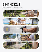 Fanttik NB10 Flip Portable Pressure Washer Gun, Foldable Cordless Pressure Washer Sprayer, Multi-Scenario Compatibility, 5-in-1 Nozzle, HD LED Display and Type-C Charging, for Patio, Camping, Bicycles