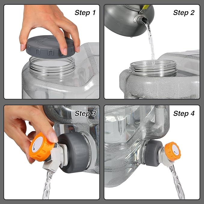 RedSwing 5.3 Gallon Water Container with Spigot, BPA Free Portable Water Storage Tank for Camping Outdoor Hiking Travel, PC Food Grade Thickened Bucket, Grey, 20L