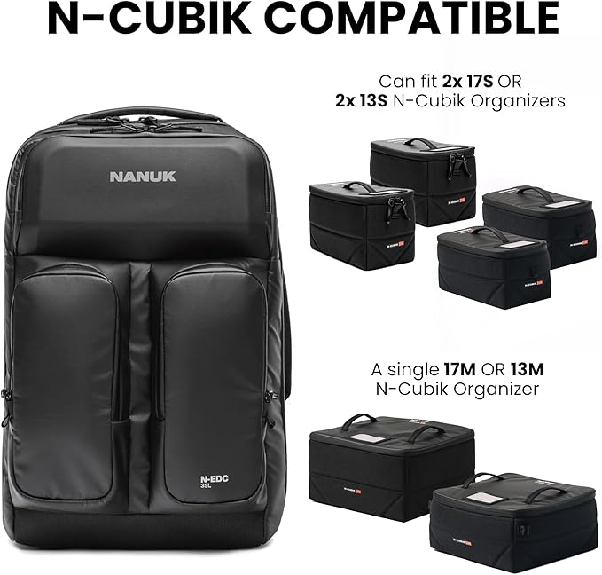 NANUK N-EDC 35L Carry-On Travel Backpack – Water-Resistant Laptop Backpack for Work Travel and Everyday Carry – Compact & Expandable, TSA-Ready, Smart Organization – Black