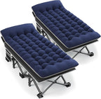 Portable Camping Cot, 32" Extra Wide Camping Cots for Adults with Thick Mattress, Heavy Duty Sleeping Cot Holds Up to 600LBS, Cots for Sleeping, Rv, Beach, Patio, Office Naps 2Pcs (Blue)