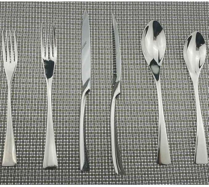 Silverware Flatware Cutlery Set， 6/24/36/48/60/72 Pieces Stainless Steel Cutlery， Forks and Spoons Mirror Blue Steak Cutlery Six-Piece Set，Silver-10Set-60Pcs