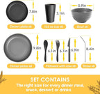 Teivio 32-Piece With Flatware Kitchen Plastic Wheat Straw Dinnerware Set, Service for 8, Dinner Plates, Dessert Plate, Cereal Bowls, Cups, Unbreakable Plastic Outdoor Camping Dishes, Gray Ombre