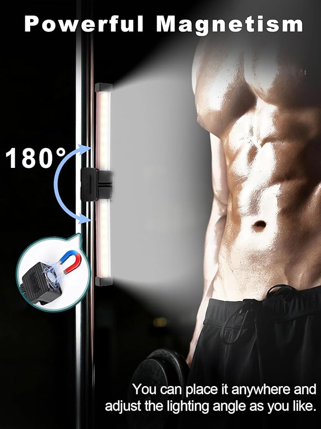 Gym Lamp, Portable Gym Lighting for Posing, Magnetic Work Light with Portable Charger, Gift for Men/Women, 180° Rotate Foldable with Hang Hook Camping Lamp, LED Handheld Flashlight-Rose