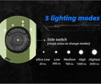 JETBeam E26 3000 Lumens Rechargeable flashlights high lumens,Combines White LED,Green Beam,5 Modes+Flash Light Super Bright Flashlight,Power by Rechargeable Built-in Battery,for camping,Emergency,Work