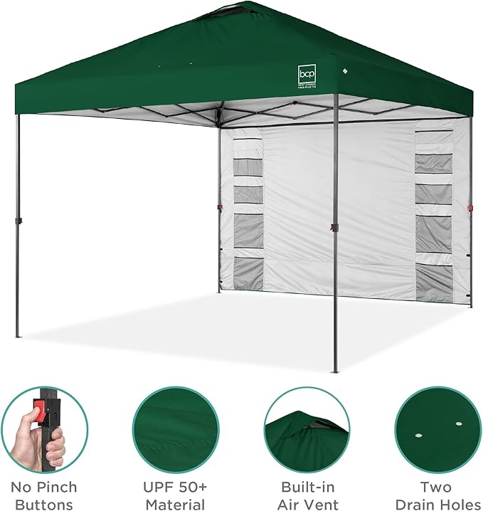 Best Choice Products 10x10ft Pop Up Canopy Tent with Sidewall, 1 Person 1 Minute Set Up, Carry Case, 4 Weight Bags - Forest Green