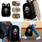 3PCS Skull Print Blue School Bag, 17 Inch Laptop Bookbag Daypack Knapsack Rucksack Lunch Bags Pen Case for College Student