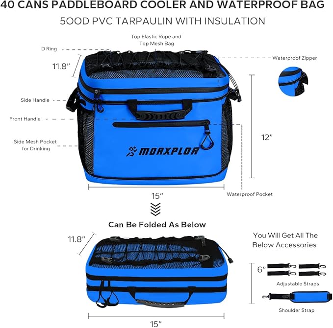 Waterproof PVC Material Paddleboard Cooler Deck Bag,40 cans Sup Deck Cooler Bag,Cooler Bag for Paddleboard,Lunch Box Cooler Insulated Bag,Camping Cooler Bag,Kayak Cooler Bag