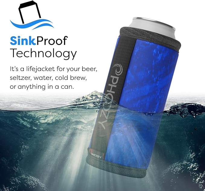 PHOOZY Insulated Can Cooler for Slim 12oz Cans with NASA-Inspired Technology - Patented Koozie That Keeps Drinks Cold 10x Longer - Lightweight Beer Koozie for Outdoor Adventures - Blue