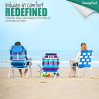 SUNNYFEEL Extra Wide 28" Low Beach Chair 2 Pack 5 Position Lay Flat, XL Oversized Portable Folding Camping Chairs with Cup Holder for Outdoor/Trip, Foldable Backpack Beach Chair for Adults