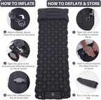 Sleeping Pad, 40D Nylon Camping Mat with Pillow, Built-in Foot Pump Inflatable Sleeping Mat Compact, Portable Waterproof Air Mattress for Outdoor Camping Hiking Backpacking, Single (Gray)