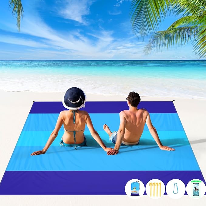 BYDOLL Beach Blanket 78''X110'' Waterproof Sandproof Suits1-7 Adults Oversized Lightweight Large Blanket Picnic Mat for Beach Sand Free Travel Camping Hiking Picnic