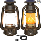 2 Modes Solar Lanterns Outdoor Waterproof, Rechargeable LED Flame Solar Lanterns Decorative Outdoor, Vintage Lantern Hanging Solar Lights for Yard, Porch, Camping, Patio, Garden, Cabin, Gifts (2 Pack)