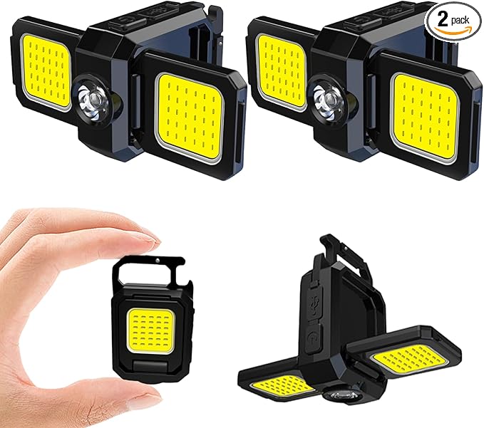 MAKDAK 2PC Cob Keychain Work Light EDC Rechargeable Foldable Keychain Flashlight,Bottle Opener,for Camping,Car Repair,Hiking,Repairing,Power Outrage,Pet Walking,Emergency
