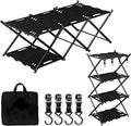 Portable Camping Table & Shelf, 2-in-1Folding Carbon Steel Picnic Rack 37" 4-Tier Storage Cook Station with 4 Hooks,Perfect for Party, Dining, Camping, BBQ, Indoor, Outdoor