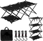 Portable Camping Table & Shelf, 2-in-1Folding Carbon Steel Picnic Rack 37" 4-Tier Storage Cook Station with 4 Hooks,Perfect for Party, Dining, Camping, BBQ, Indoor, Outdoor